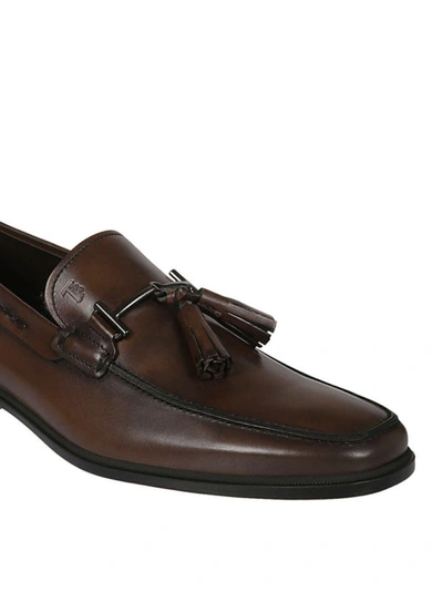 Shop Tod's Leather Loafers With Tassels In Brown