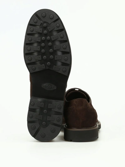 Shop Tod's Soft Suede Brogued Lace-ups In Dark Brown