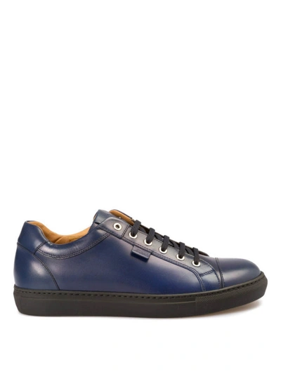 Shop Brioni Blue Leather Low Top Sneakers