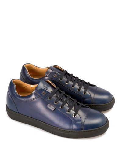 Shop Brioni Blue Leather Low Top Sneakers