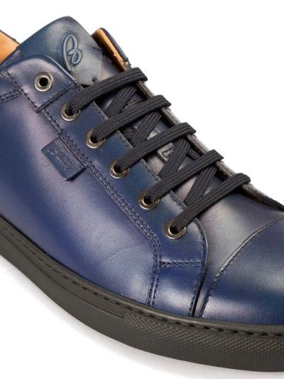Shop Brioni Blue Leather Low Top Sneakers
