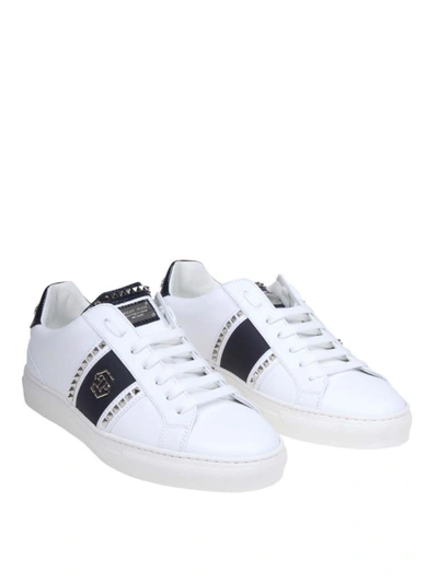 Shop Philipp Plein White And Blue Leather Sneakers