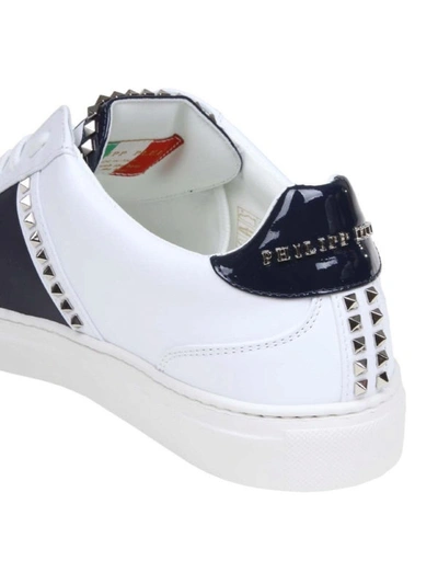 Shop Philipp Plein White And Blue Leather Sneakers