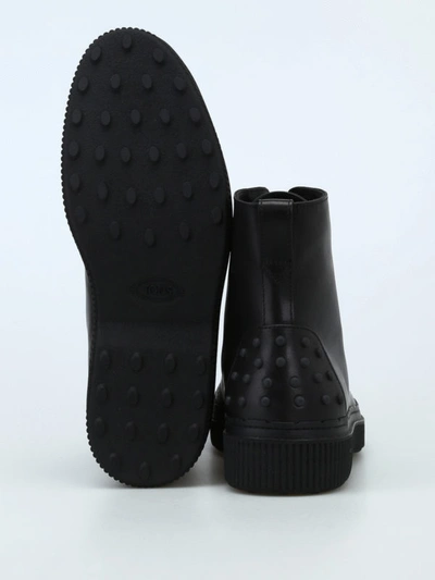 Shop Tod's Black Leather Combat Boots