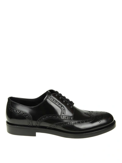 Shop Dolce & Gabbana Full Brogue Brushed Leather Derby Shoes In Black