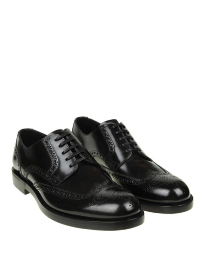 Shop Dolce & Gabbana Full Brogue Brushed Leather Derby Shoes In Black