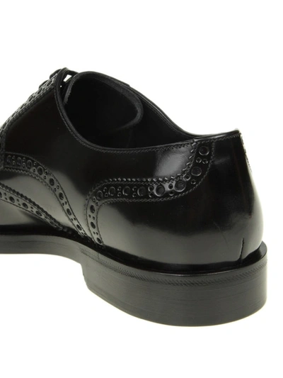 Shop Dolce & Gabbana Full Brogue Brushed Leather Derby Shoes In Black