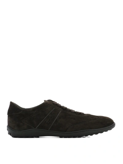 Shop Tod's Active Brown Suede Lace-up Sneakers In Dark Brown