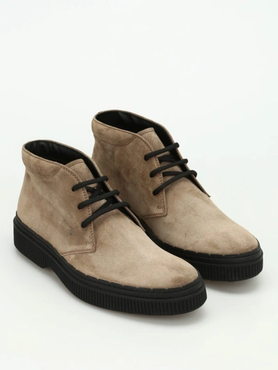 Shop Tod's 39a Nubuck Lace-up Ankle Boots In Dark Beige