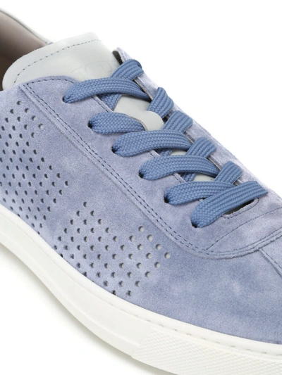 Shop Tod's Suede Sneakers With Drilled Details In Light Blue