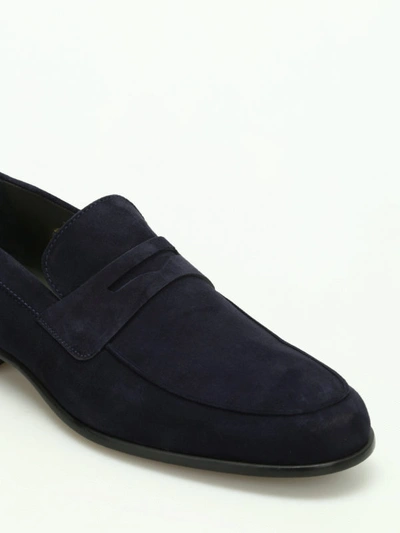 Shop Moreschi Graz Suede Loafers In Dark Blue