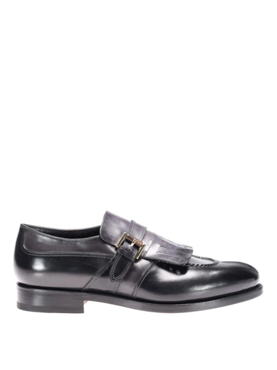 Shop Santoni Leather Loafers With Fringes In Black
