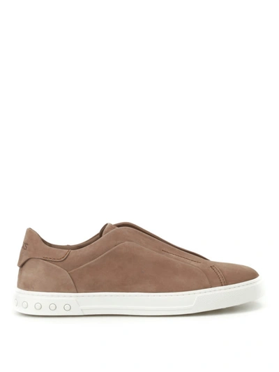 Shop Tod's Nubuck Slip-ons In Taupe