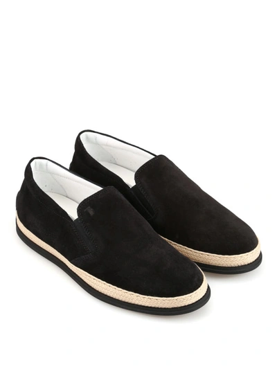 Shop Tod's Black Suede Espadrilles Style Slippers