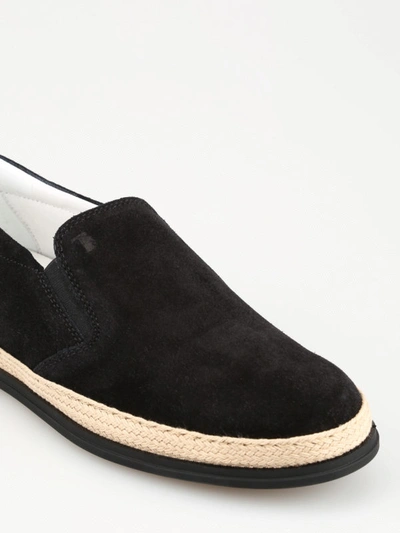 Shop Tod's Black Suede Espadrilles Style Slippers