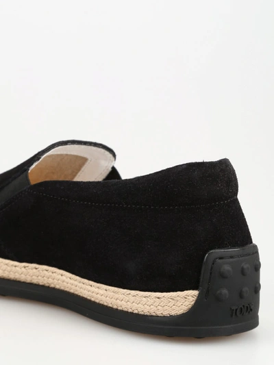 Shop Tod's Black Suede Espadrilles Style Slippers