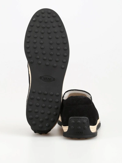 Shop Tod's Black Suede Espadrilles Style Slippers