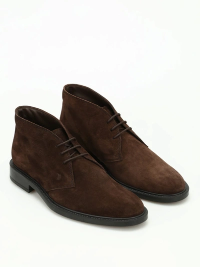 Shop Tod's 45a Suede Desert Boots In Dark Brown