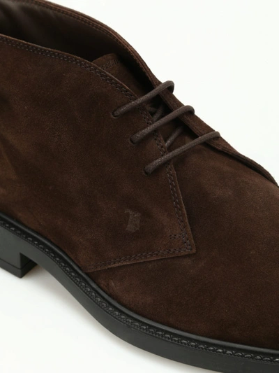 Shop Tod's 45a Suede Desert Boots In Dark Brown