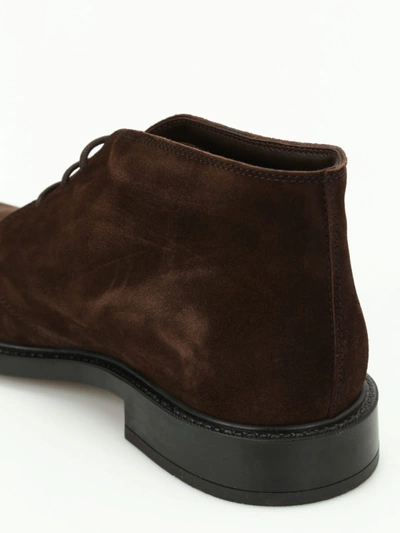 Shop Tod's 45a Suede Desert Boots In Dark Brown