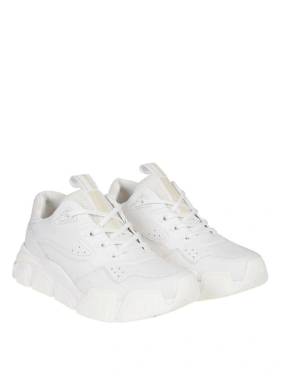 Shop Ferragamo Total White Leather Mid Top Sneakers