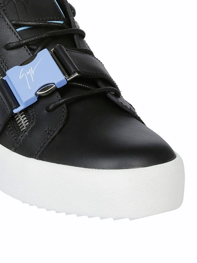 Shop Giuseppe Zanotti Leather Sneaker With Zips And Buckle Strap In Black