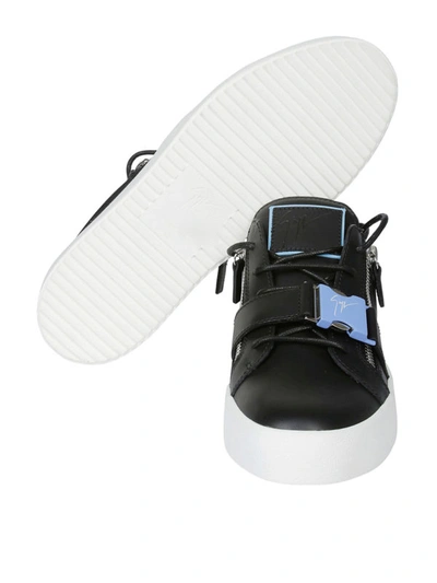 Shop Giuseppe Zanotti Leather Sneaker With Zips And Buckle Strap In Black