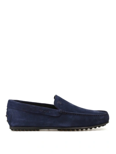 Shop Tod's City Gommino Galassia Suede Loafers In Dark Blue