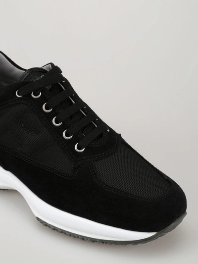 Shop Hogan Interactive Black Suede And Fabric Sneakers
