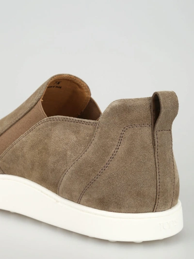 Shop Tod's Dark Beige Suede Slip-on Sneakers