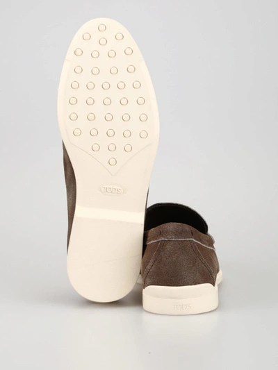 Shop Tod's Shaded Suede Casual Loafers In Brown