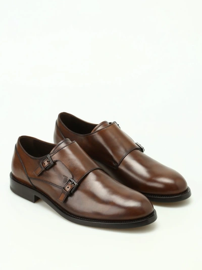 Shop Tod's Faded Glossy Leather Monk Straps In Brown