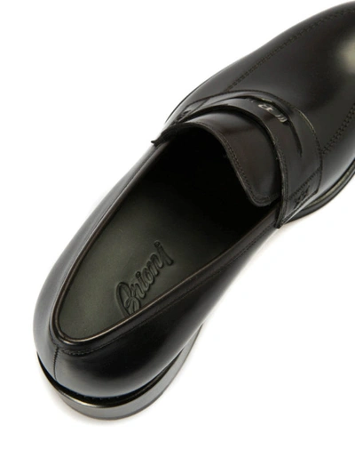 Shop Brioni Polished Leather Loafers In Black