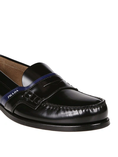 Shop Prada Leather Loafers With Contrasting Band In Black