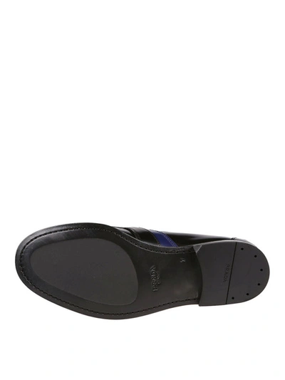 Shop Prada Leather Loafers With Contrasting Band In Black