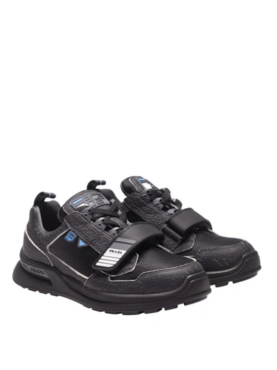 Shop Prada Grain Leather And Tehcno Fabric Sneakers In Black