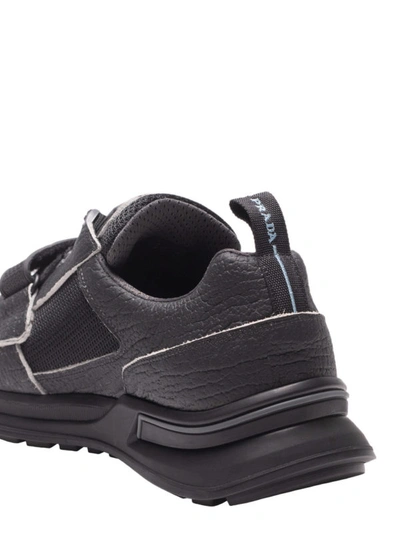 Shop Prada Grain Leather And Tehcno Fabric Sneakers In Black