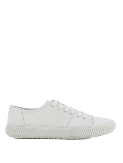 Shop Prada Canvas And Leather White Sneakers