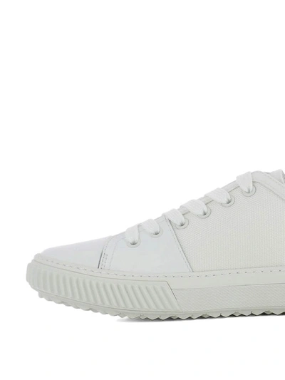 Shop Prada Canvas And Leather White Sneakers