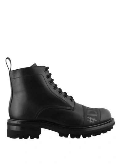Shop Dsquared2 Logo Leather Ankle Boots In Black