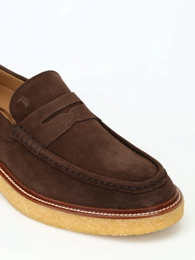 Shop Tod's Para Sole Dark Brown Suede Loafers