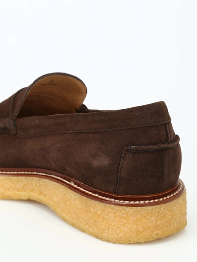 Shop Tod's Para Sole Dark Brown Suede Loafers