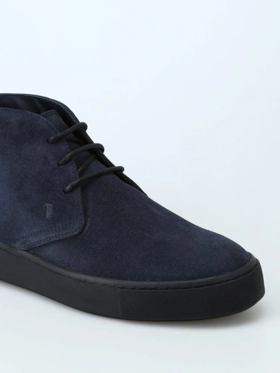 Shop Tod's Dark Blue Suede Elegant Desert Boots
