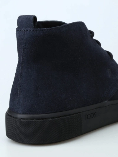 Shop Tod's Dark Blue Suede Elegant Desert Boots