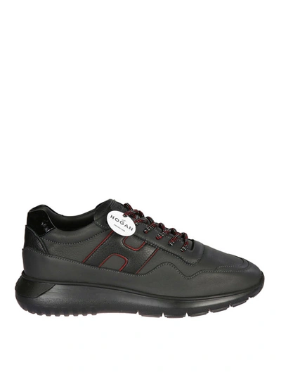 Shop Hogan Interactive Black Leather Sneakers