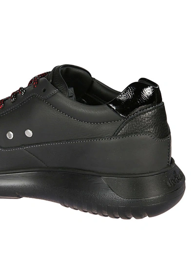 Shop Hogan Interactive Black Leather Sneakers