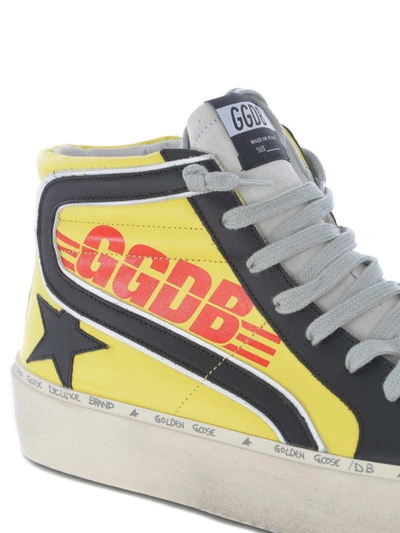 Shop Golden Goose Slide Hi-top Yellow Leather Sneakers