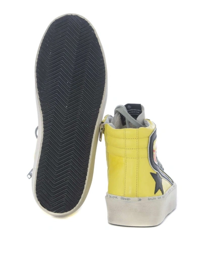 Shop Golden Goose Slide Hi-top Yellow Leather Sneakers