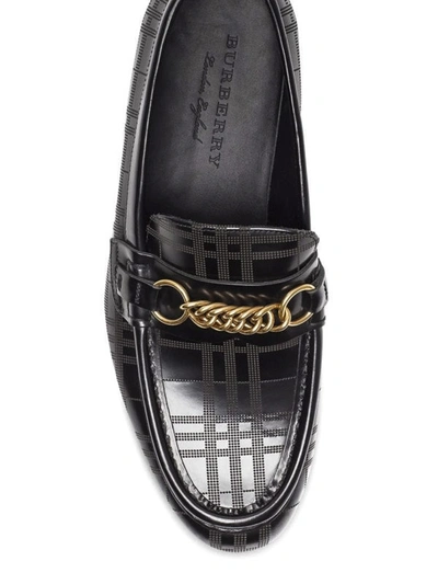 Shop Burberry Moorley Perforated Check Pattern Loafers In Black