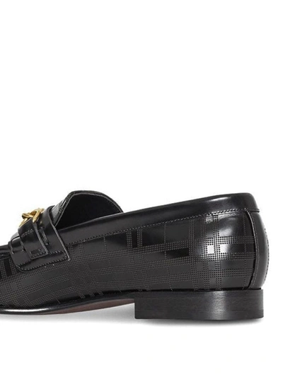 Shop Burberry Moorley Perforated Check Pattern Loafers In Black